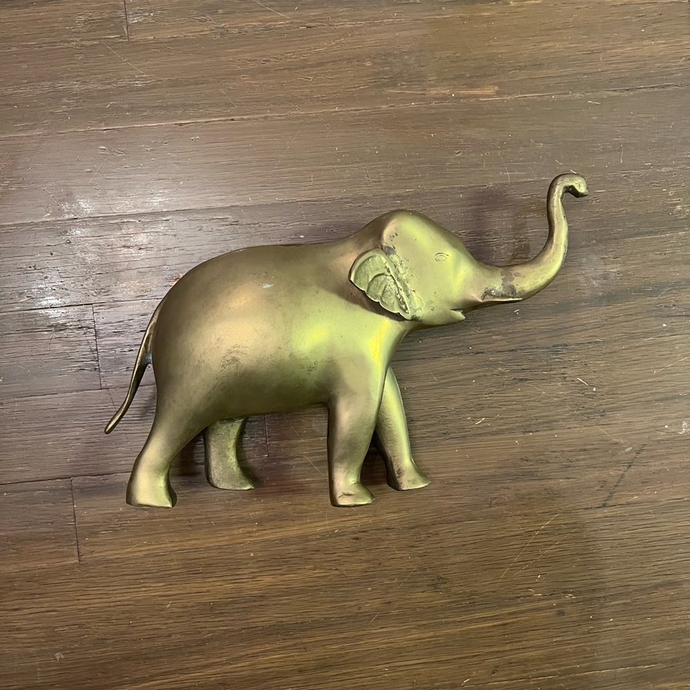 Large brass vintage lucky elephant raised trunk